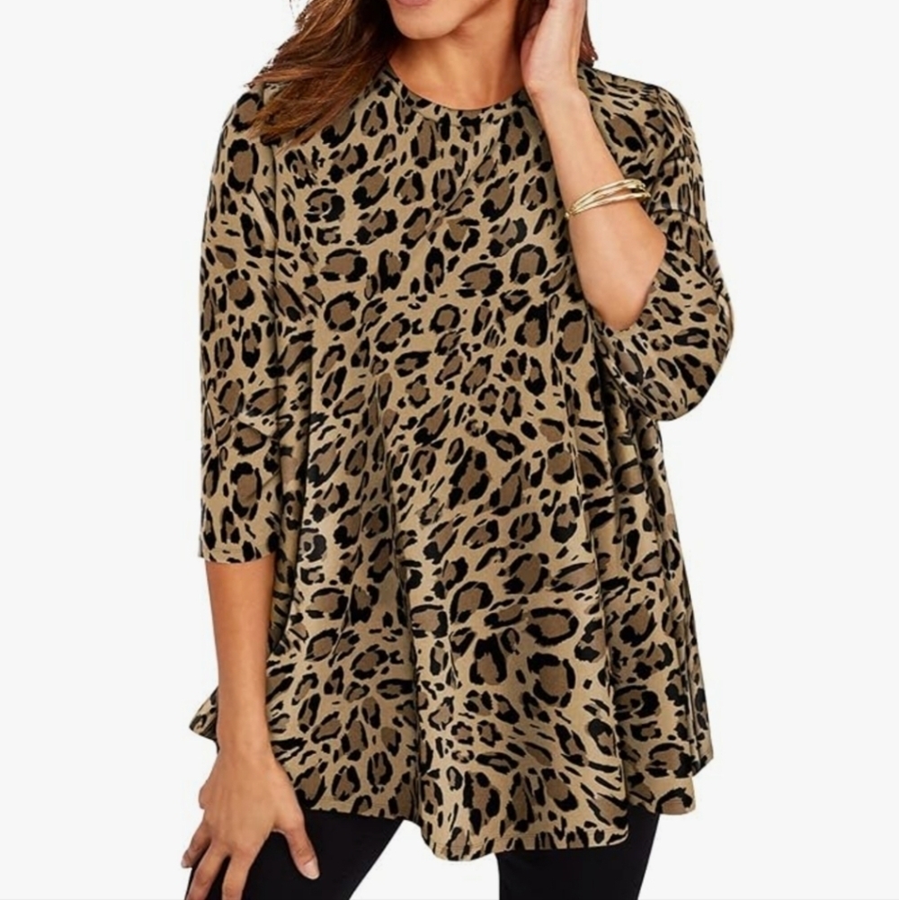 Jessica London Women's Plus Size Swing Leopard Print Top Blouse Size 26/28